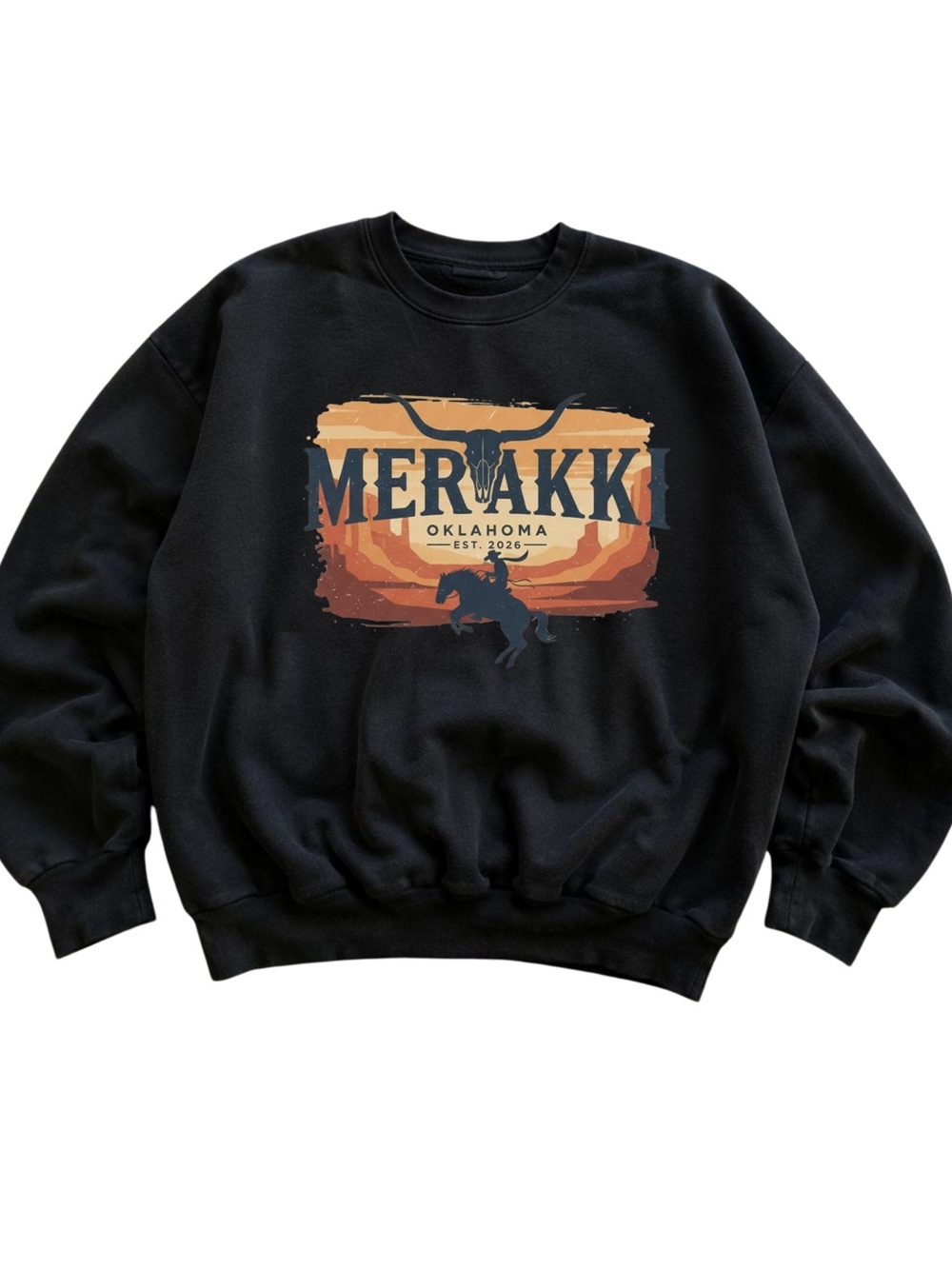 Gildan Meraki Black Crewneck Sweatshirt with Sunset Graphic